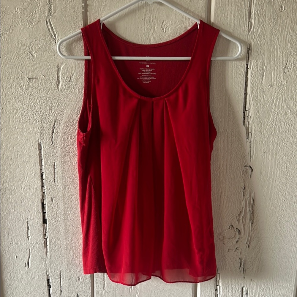 New York & Company Red Tank Top with Scoop Neck